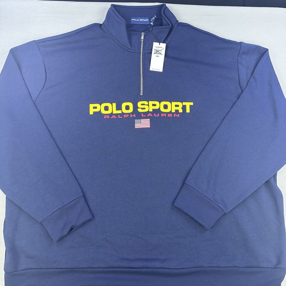 Polo Ralph Lauren Polo Sport Sweater Mens 5XB Blue Pullover 1/2 Zip Spell Out